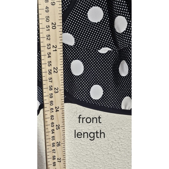 Axcess Black Polka Dot Wrap Blouse Ruffle Sz M Frilly Flirty Office Form Fitting - Picture 11 of 15